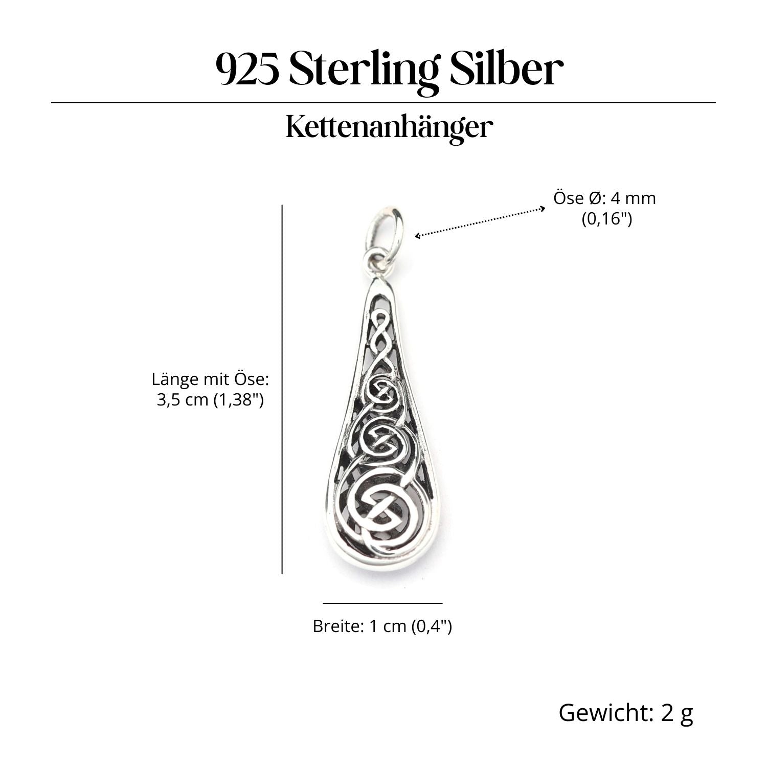 Keltischer Knoten in Tropfenform Kettenanhänger 925 Silber