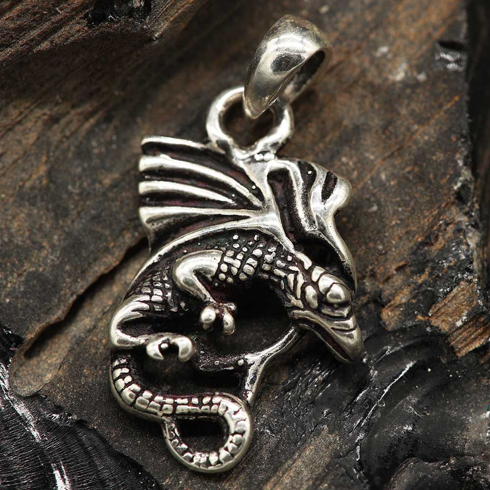 Magischer Drache mit Flügel Silber Anhänger edel 925 Stterlingsilber