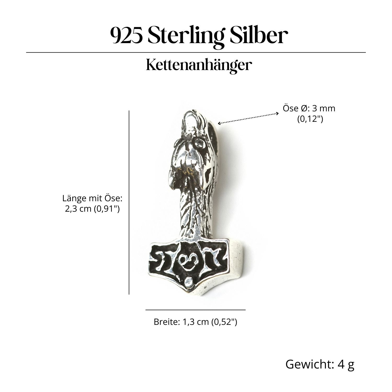 Wolfshammer Jewelry Viking Pendant Necklace 925 Silver