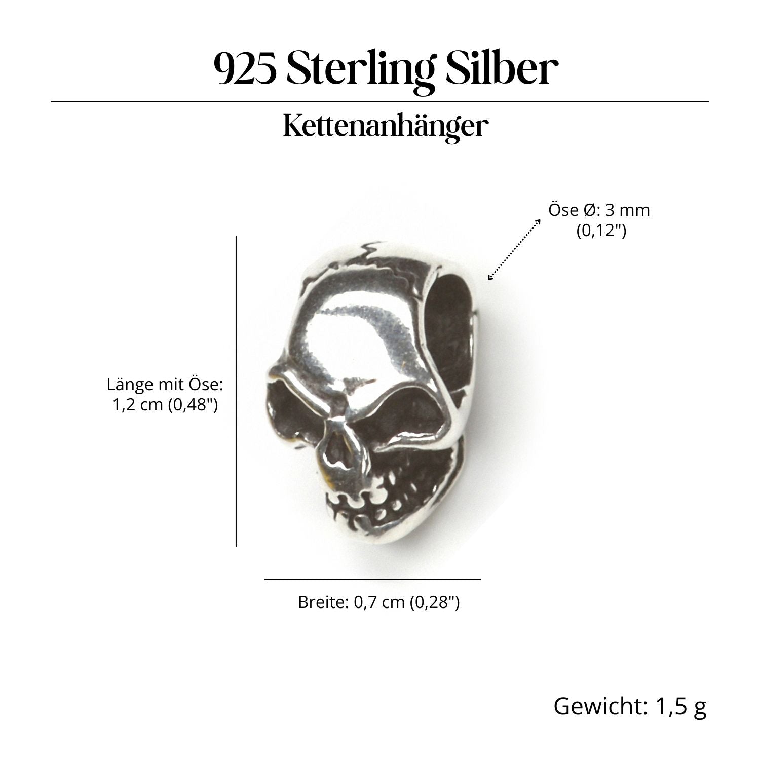 Skull Jewelry Pendant Bead 925 Silver