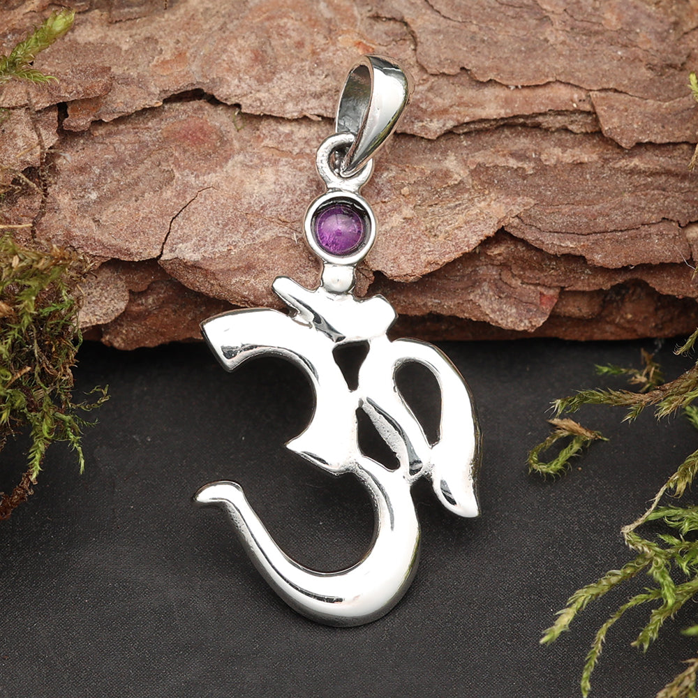 Om Silber Schmuckanhänger mit Amethyst 925 Sterlingsilber Edelstein