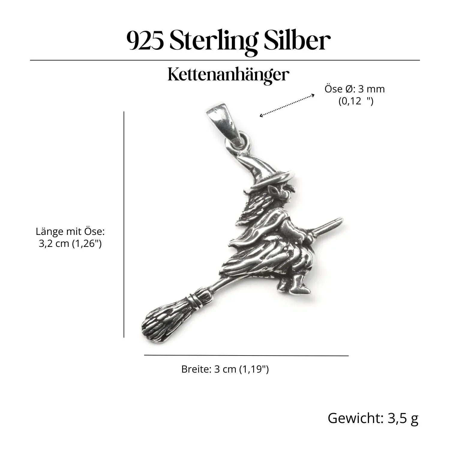 Fliegende Hexe Kettenanhänger 925 Silberschmuck