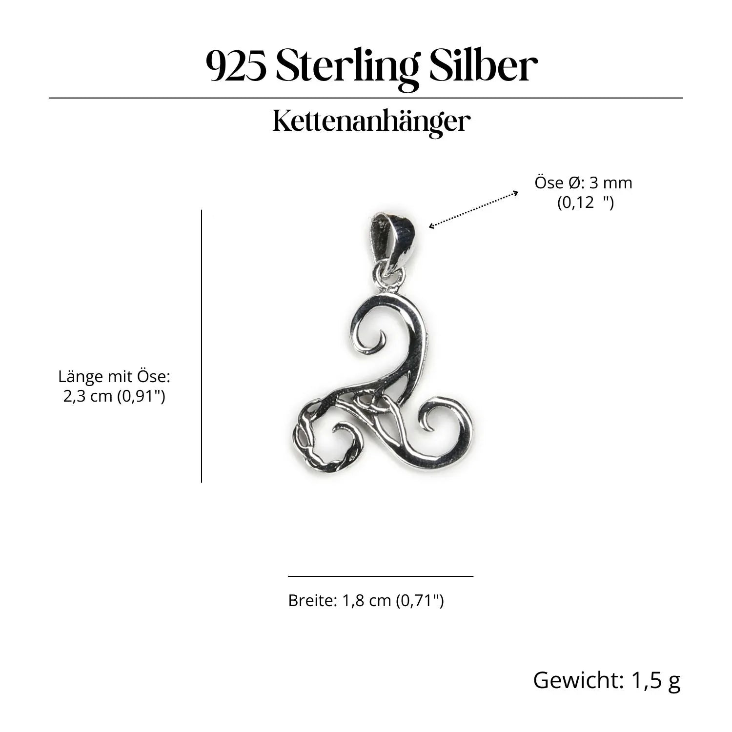 Triskel jewelry pendant, 925 silver