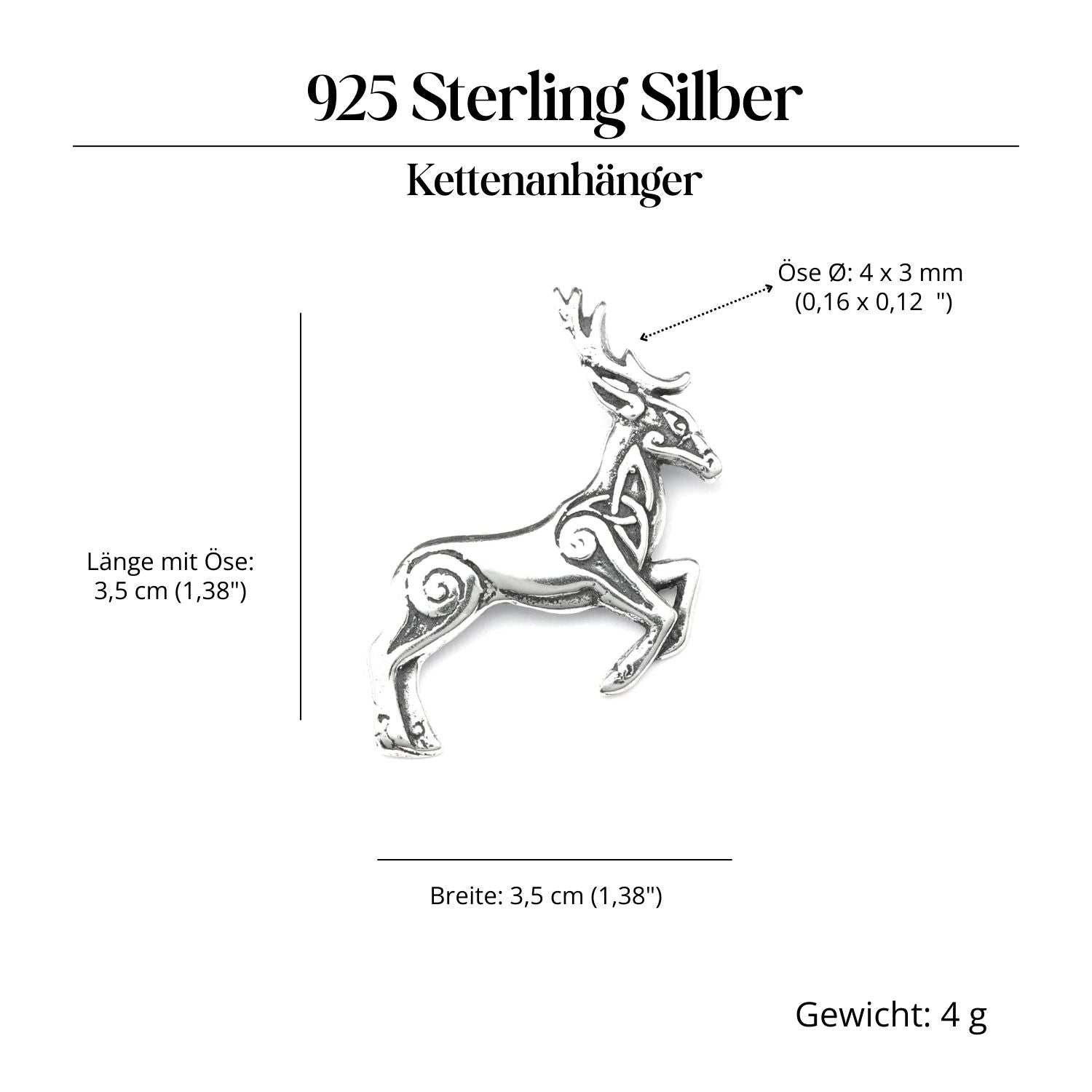 Keltischer Hirsch Schmuck 925 Silber Kettenanhänger