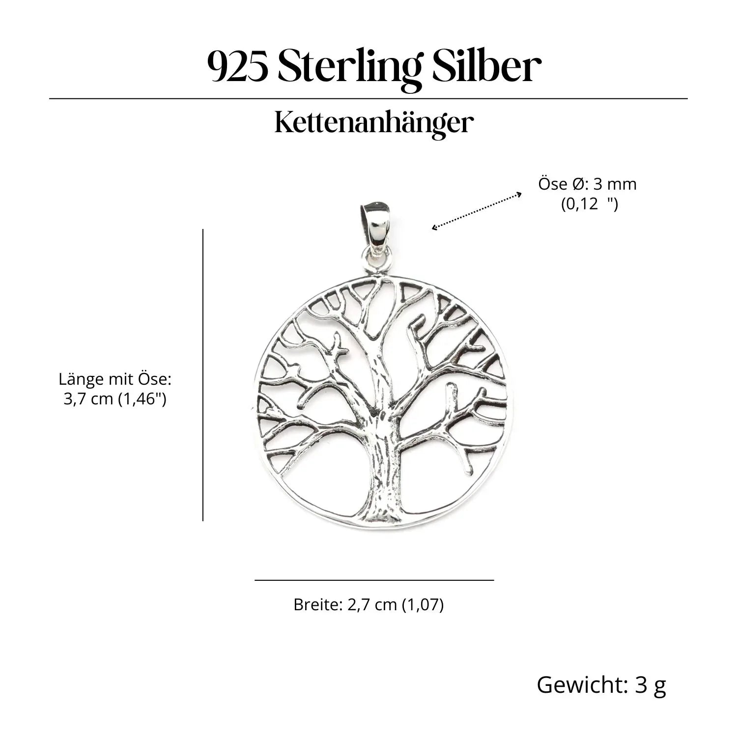 Tree of Life jewelry, Ø 2.7cm pendant, 925 silver