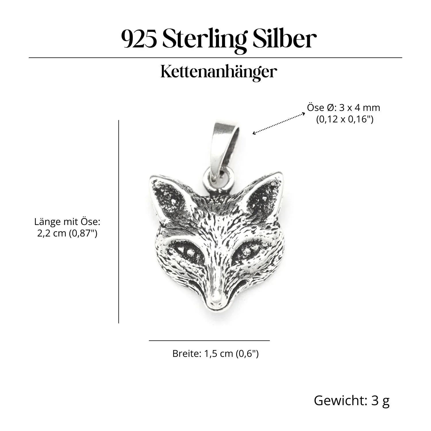 Fox Jewelry Pendant Silver 925/000 Necklace Pendant