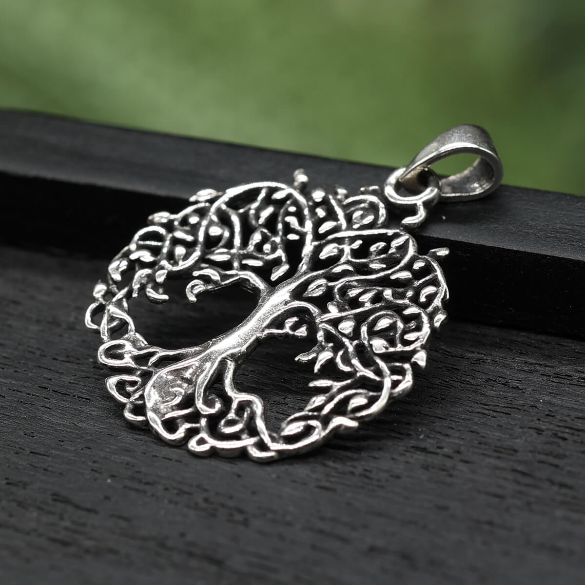 Celtic tree pendant with leaves, 925 sterling silver