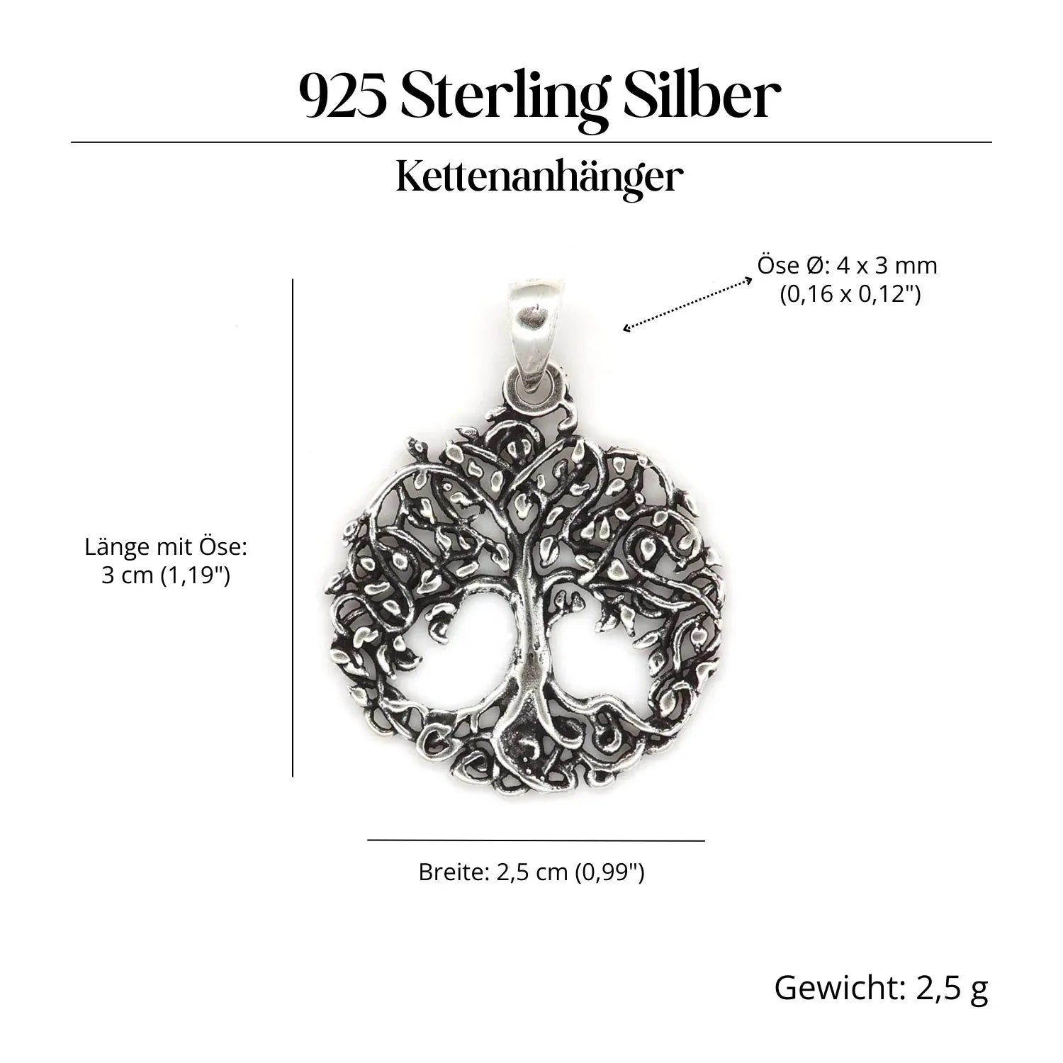 Celtic tree pendant with leaves, 925 sterling silver