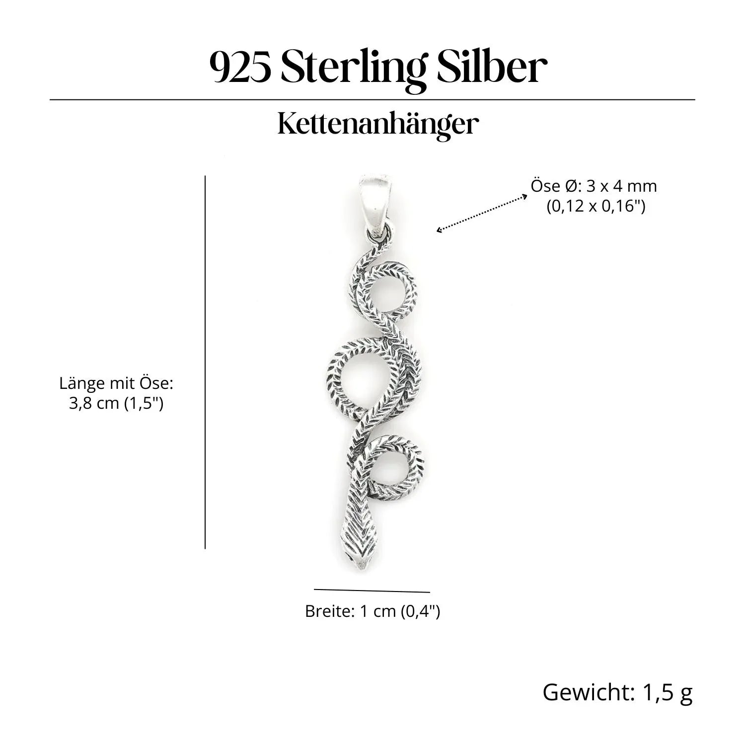 Feine Schlange Anhänger 925 Silber detailreich gearbeitet