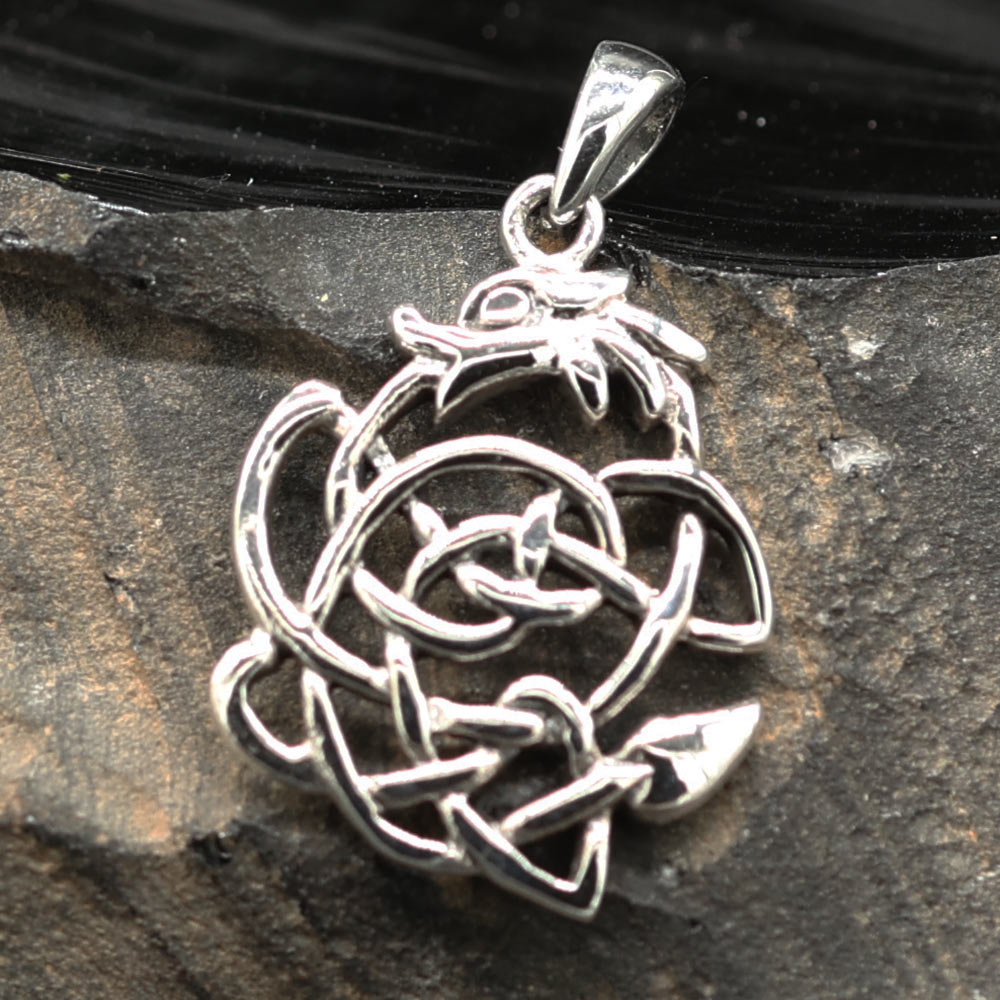 Drache aus keltischen Knoten Silberschmuck Anhänger 925/000 Silber