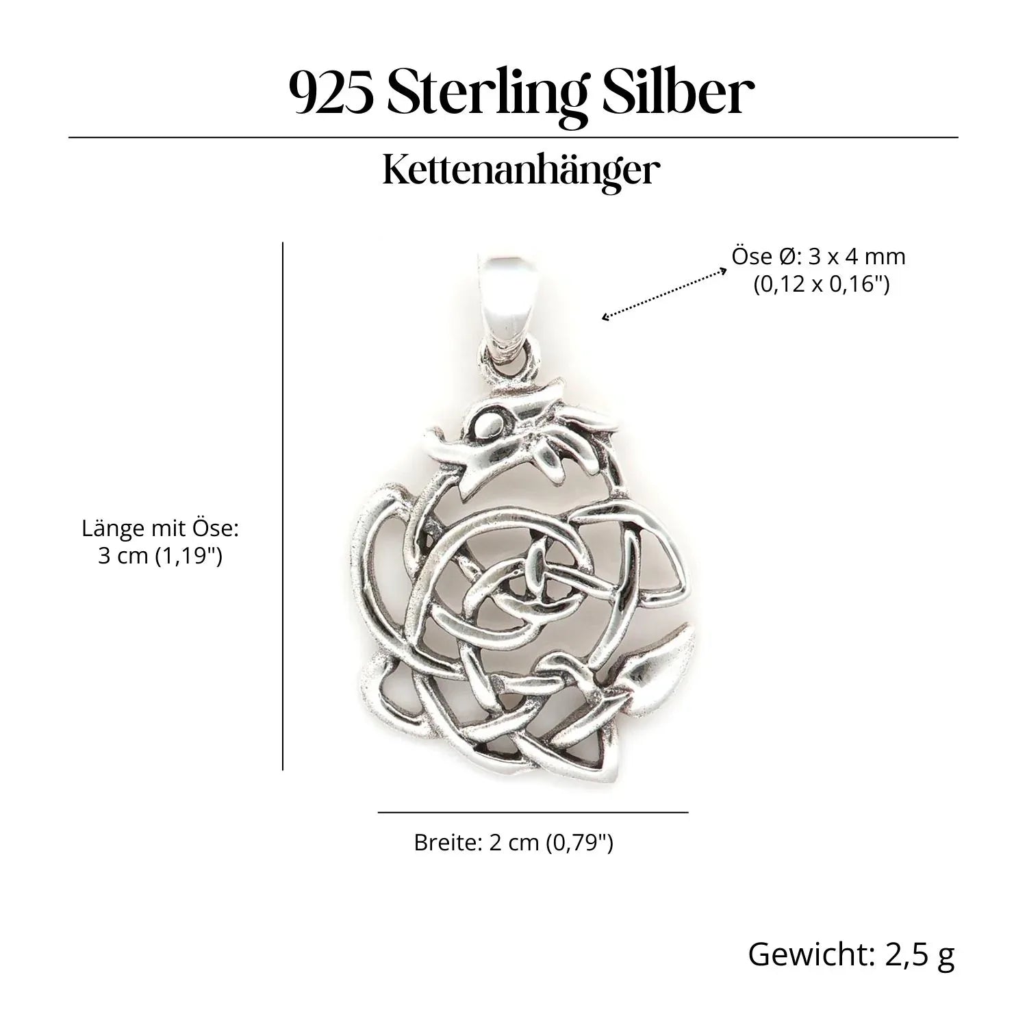 Celtic dragon pendant, silver, Celtic knot, finely crafted, 925/000