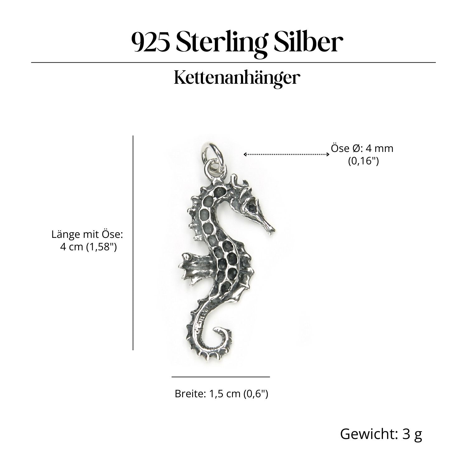 Seepferdchen Silber Amulett Anhänger für Kette 925 Silber
