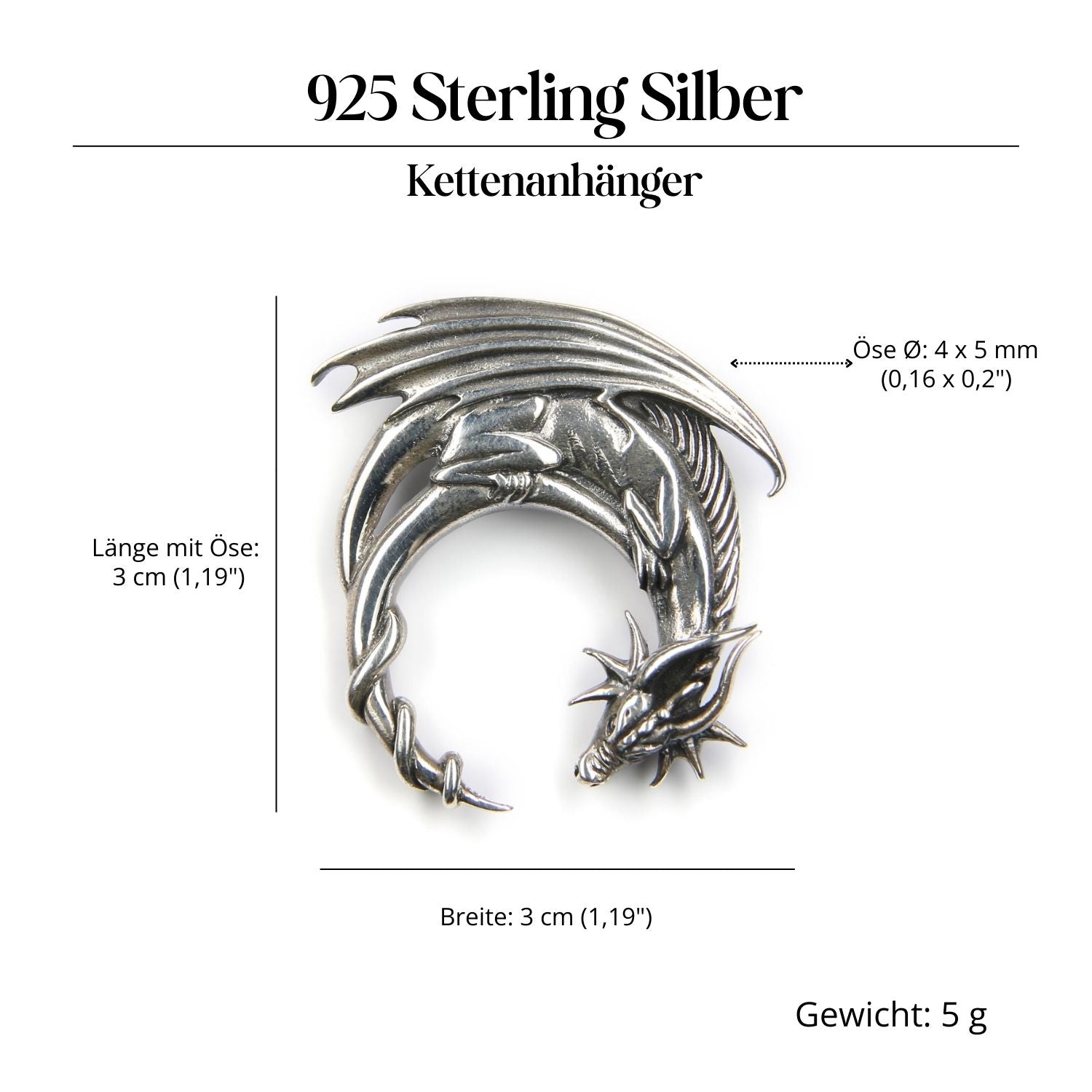 Drache Silber Amulett Anhänger für Kette 925 Silber