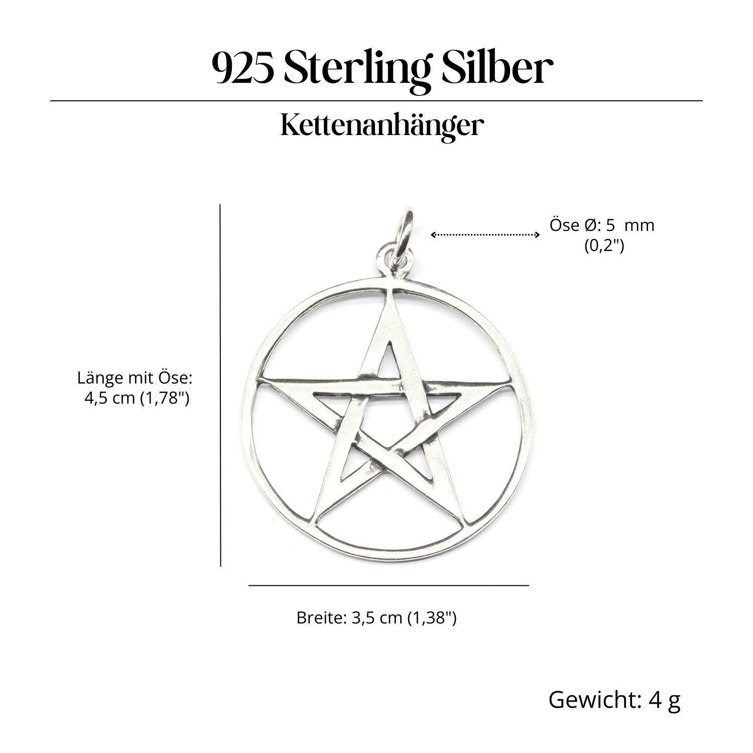 Pentagramm Silber Amulett Anhänger für Kette 925 Silber