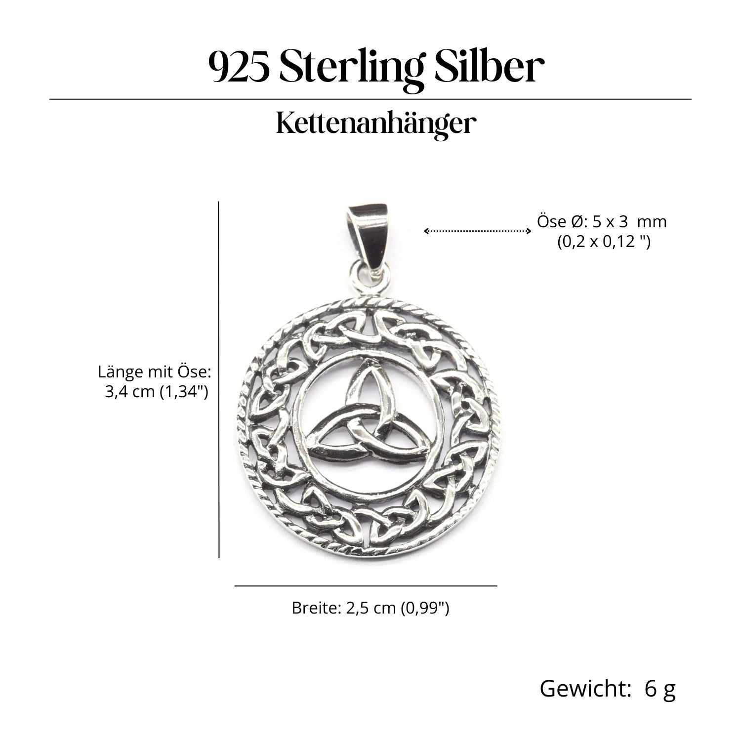 Tri Silber Amulett Anhänger für Kette 925 Silber