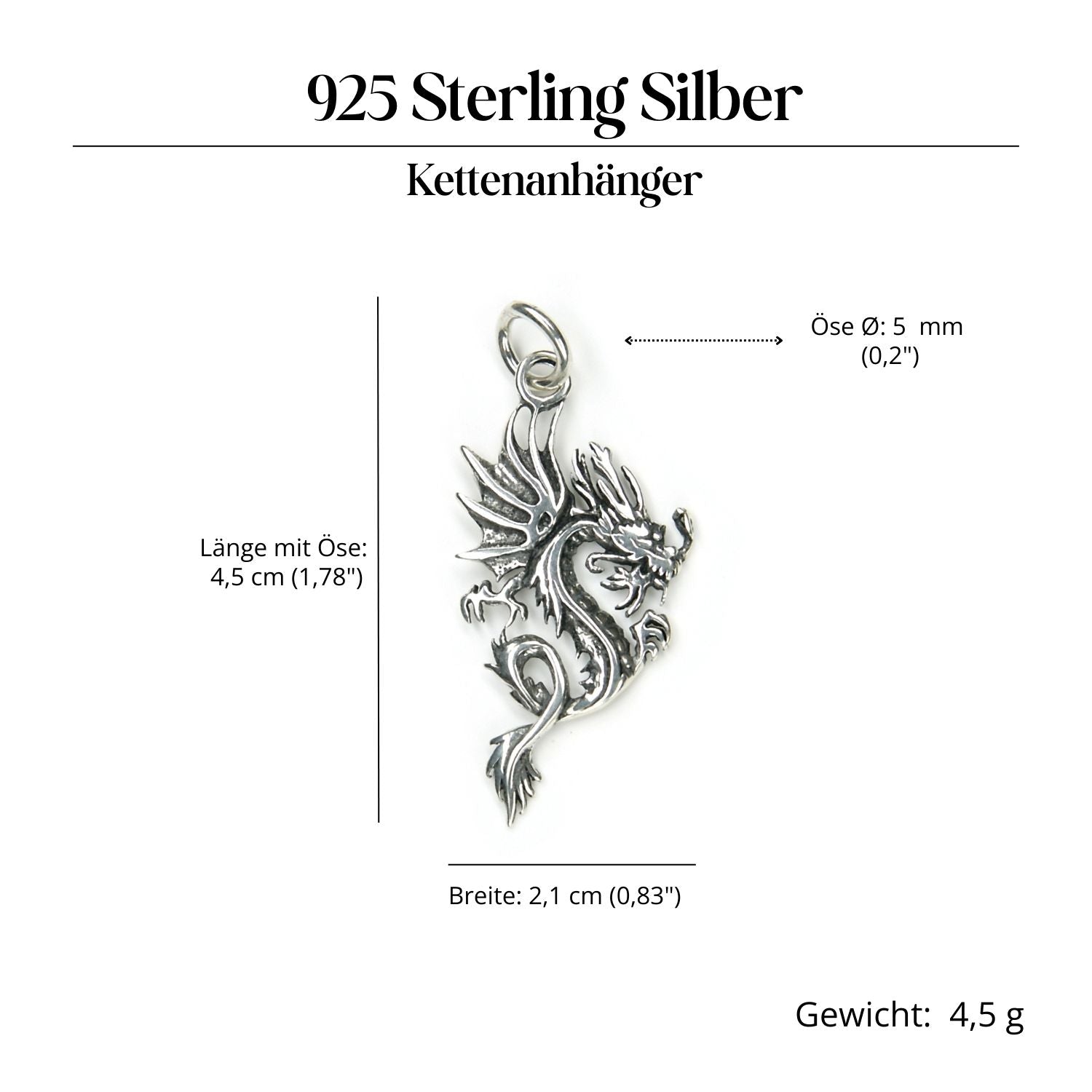Drache Silber Amulett Anhänger für Kette 925 Silber