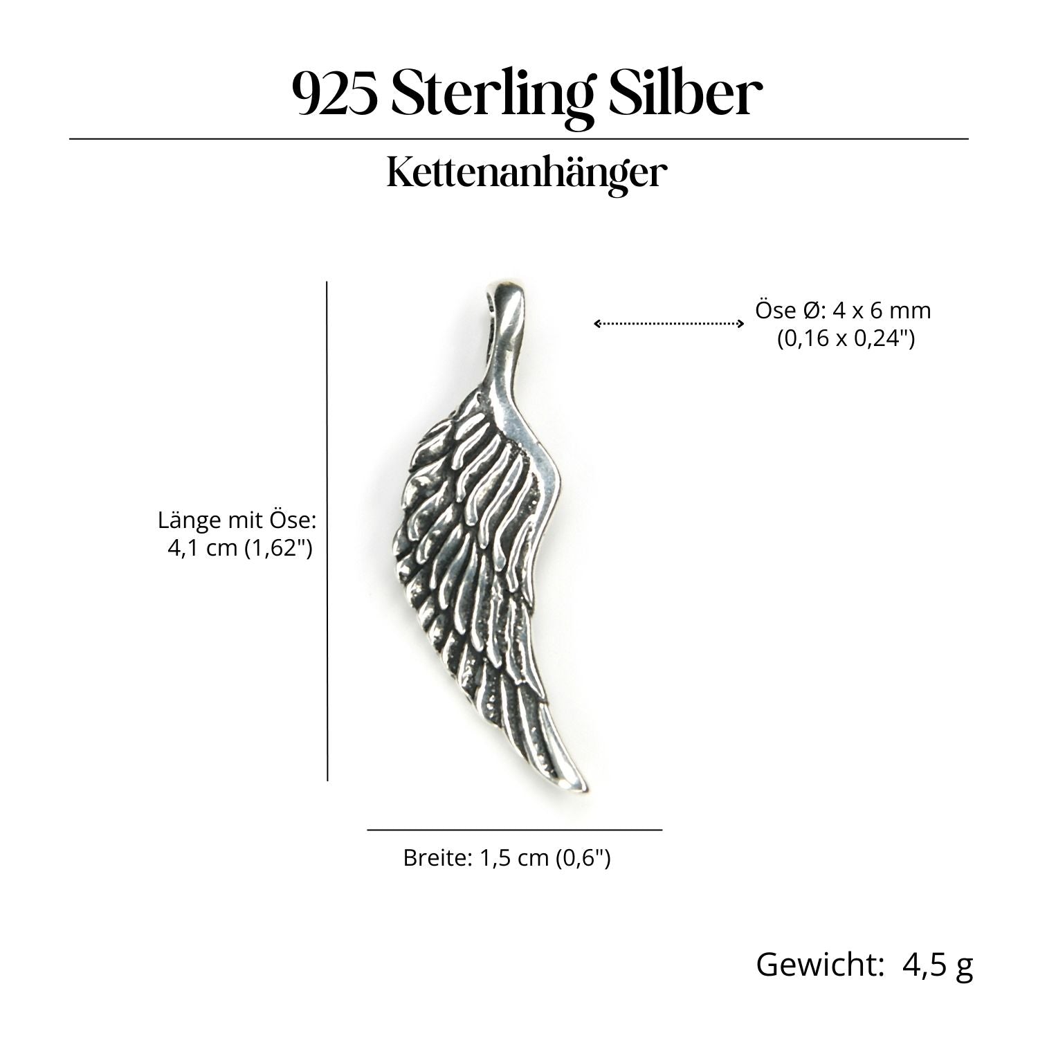 Flügel Silberanhänger 925 Silber Schmuck Amulett für Halskette