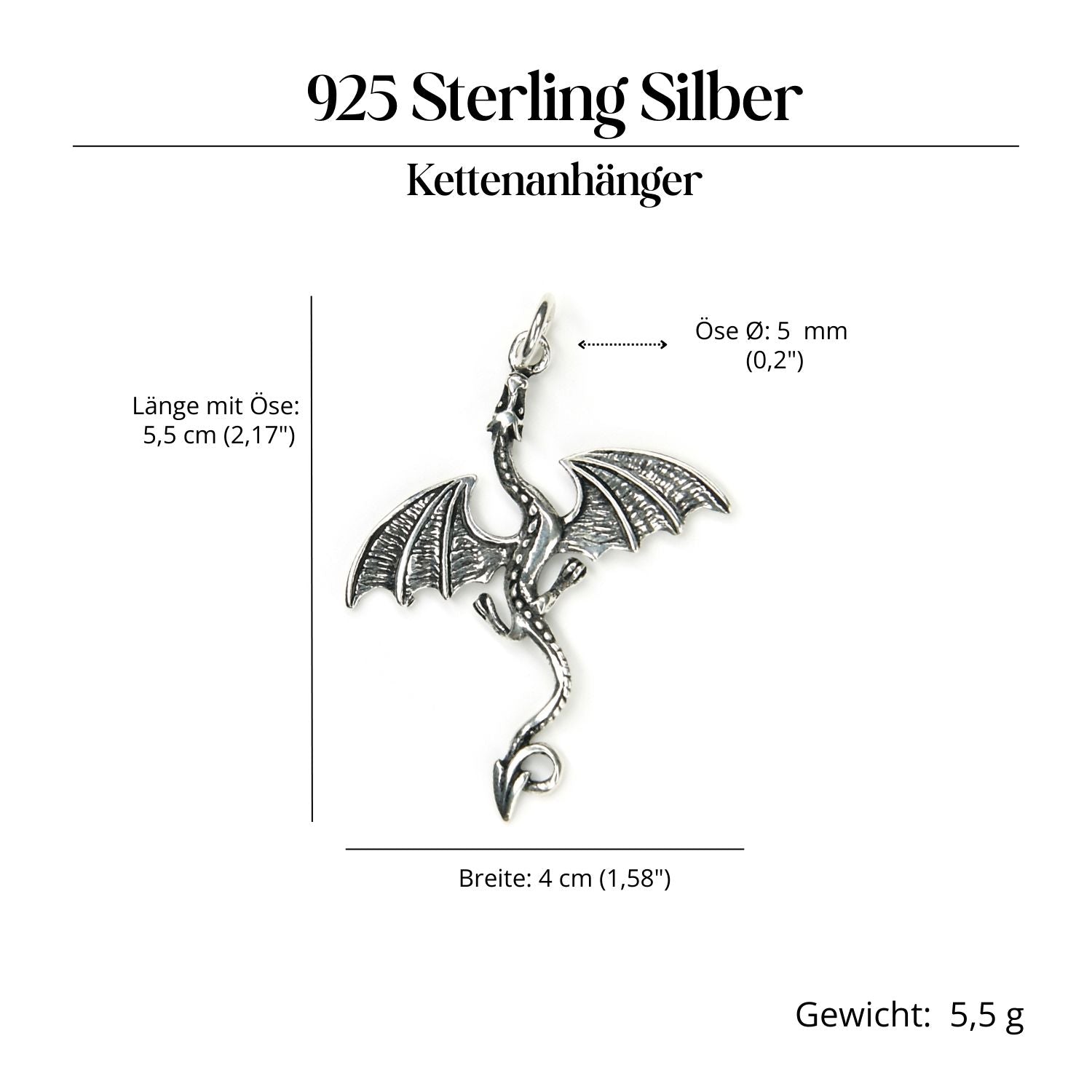 Larp Silberanhänger 925 Silber Schmuck Amulett für Halskette Drache