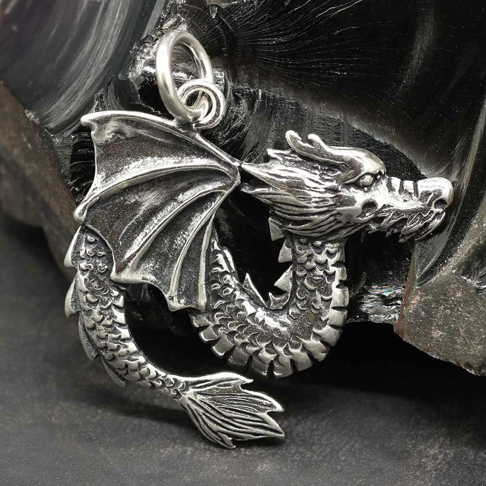 Drachen Anhänger Silber Schmuck Larp Kettenanhänger