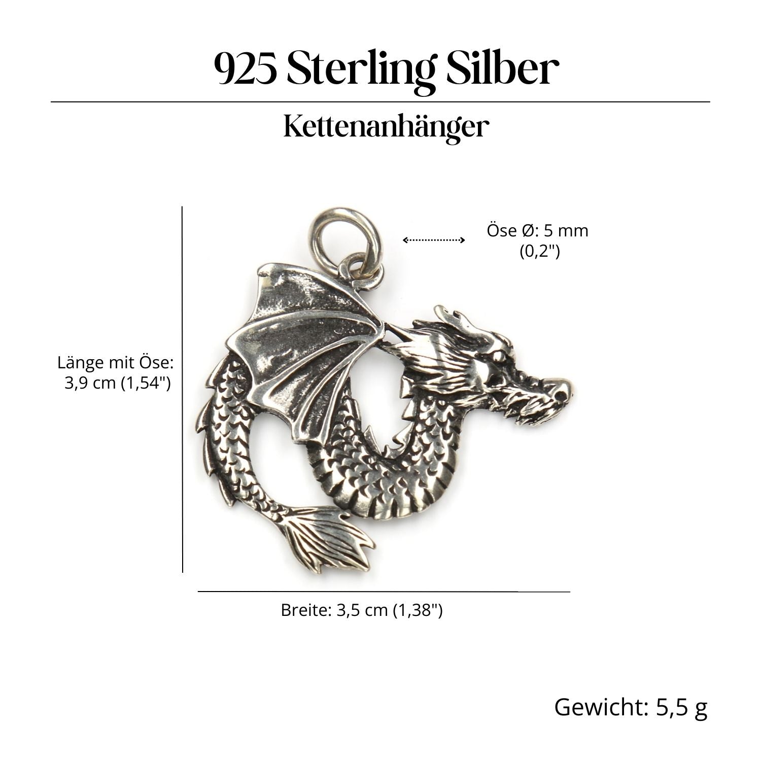Fuchor Drache Silberanhänger 925 Silber Schmuck Amulett für Halskette