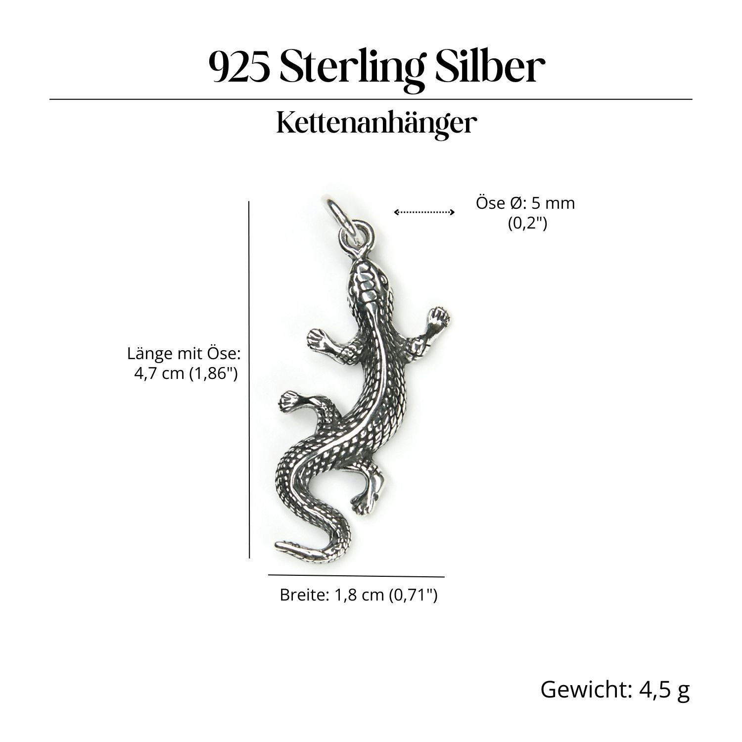 Gecko Silberanhänger 925 Silber Schmuck Amulett für Halskette