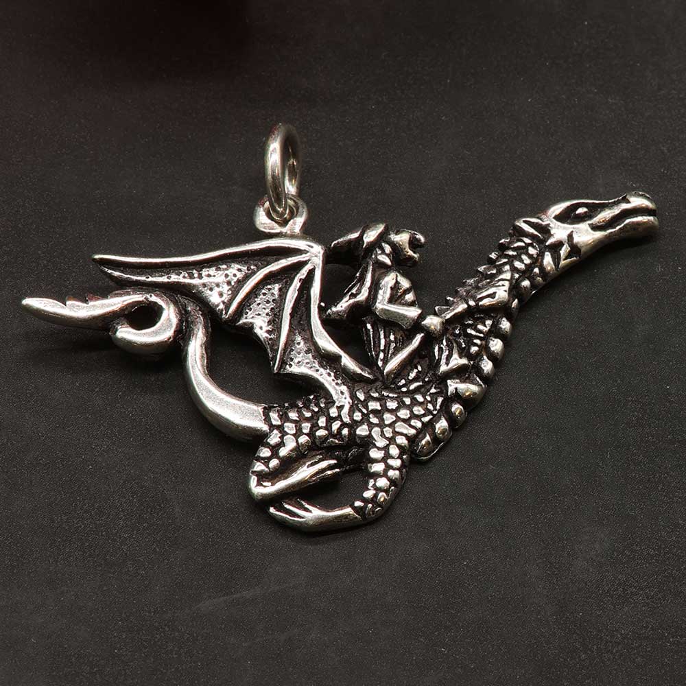 Hexe auf Drachen 925 Silber Schmuck Anhänger ausgefallen