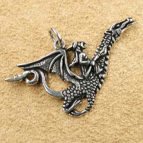 Hexe Schmuck Silber Hexe auf Drachen