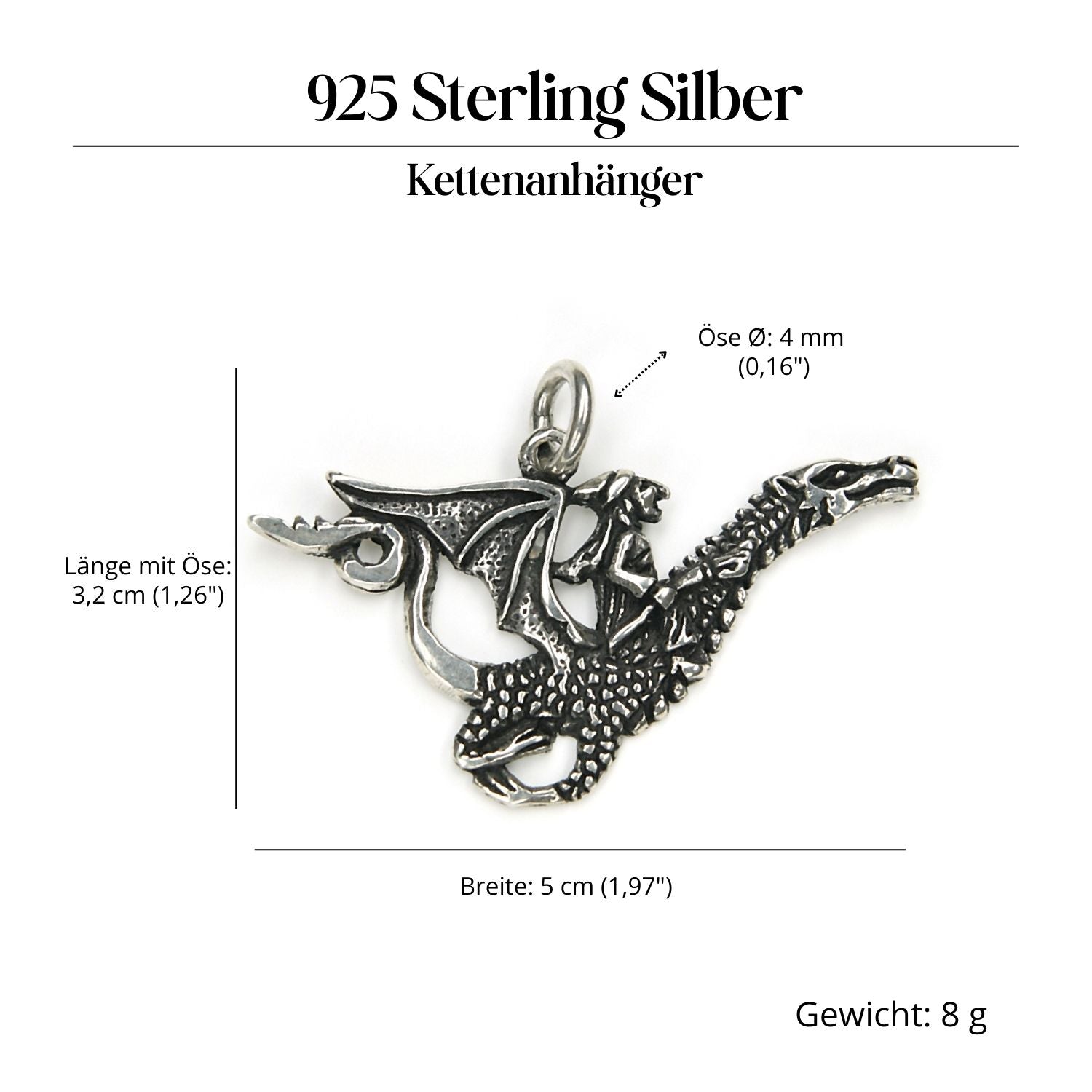 Hexe mit Drache Silberanhänger 925 Silber Schmuck Amulett für Halskette