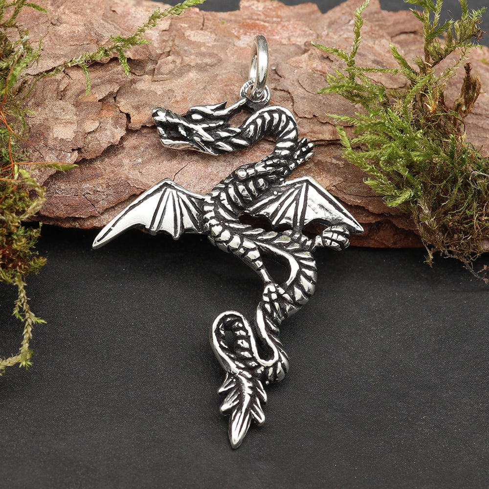 Feuerdrache Ketten Anhänger Silber 925 Schmuckanhänger