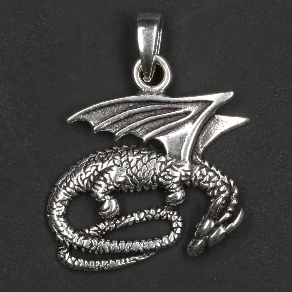 Drache mit Flügel Silber Anhänger Drachenschmuck