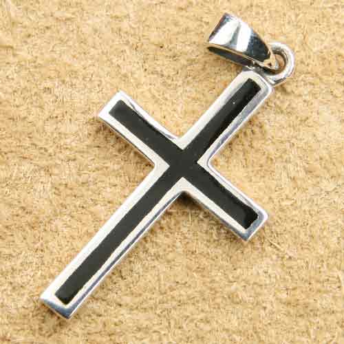 Kreuz Kettenanhänger mit Onyx Silber
