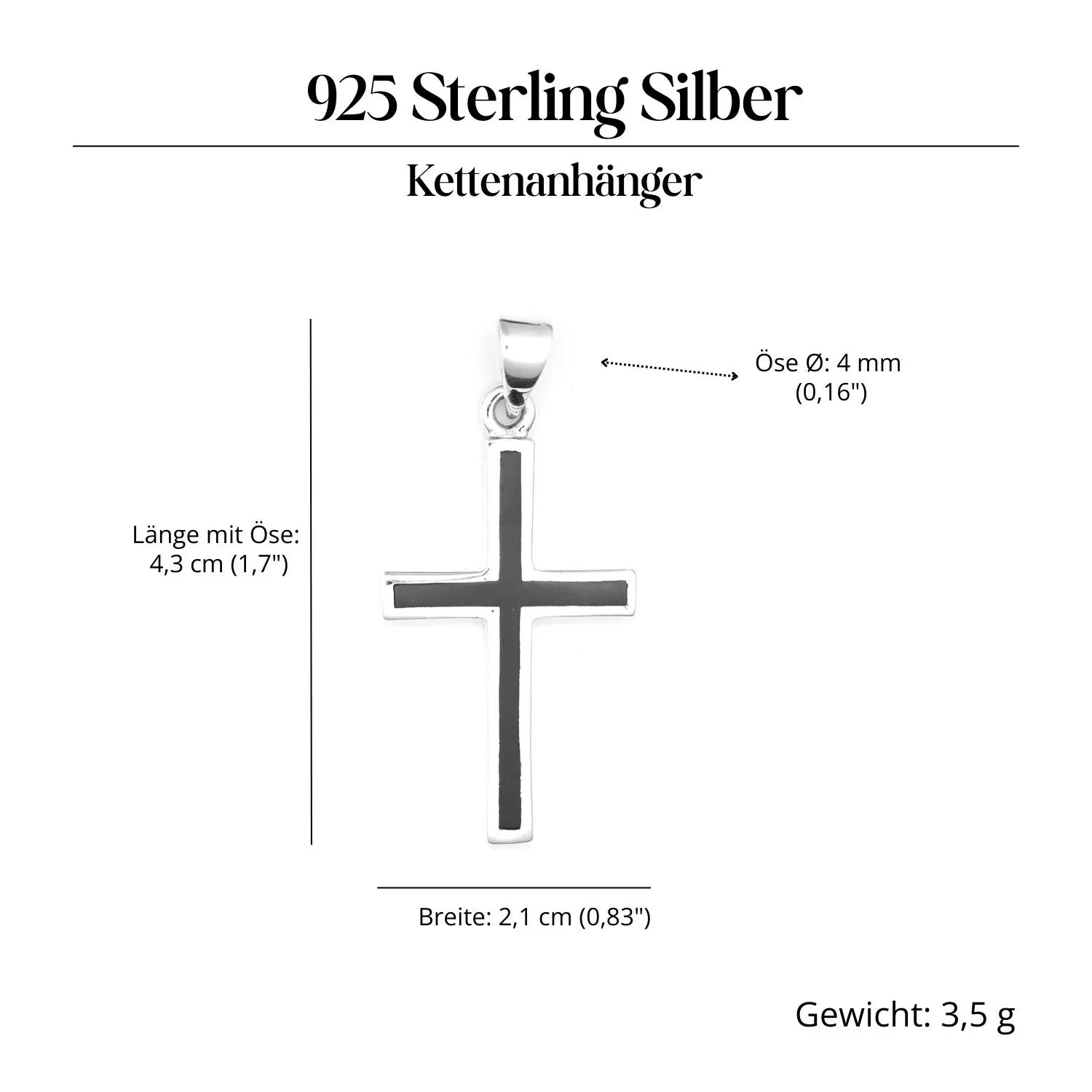 Cross with onyx jewelry pendant, silver 925