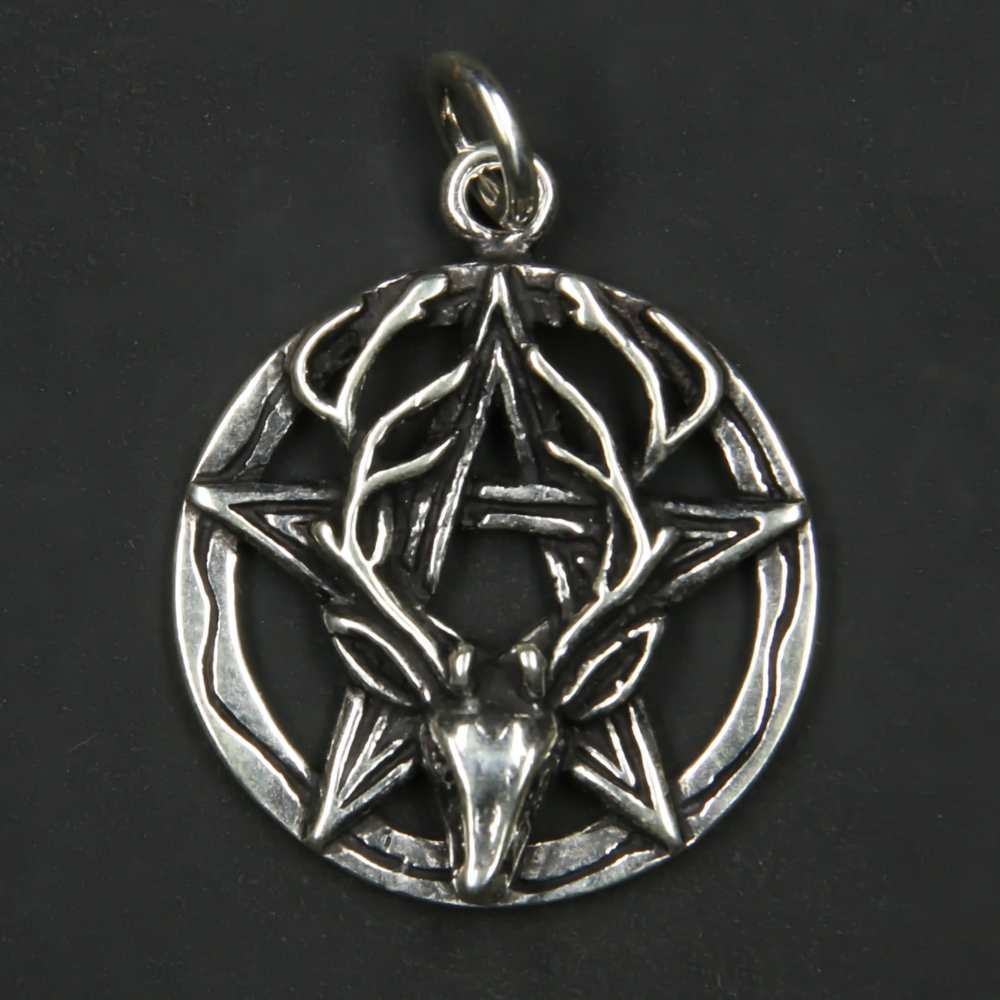 Pentagramm mit Hirsch Silber Anhänger 925er Kettenanhänger