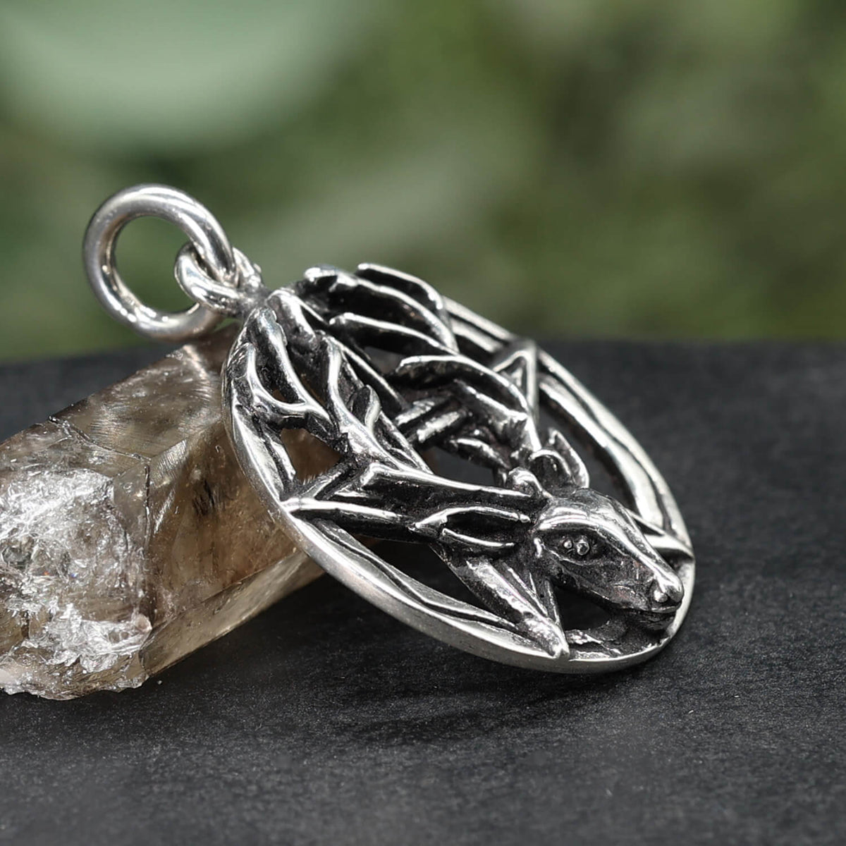 Pentagramm Hirschkopf Silberschmuck Kettenanhänger 925 Silber