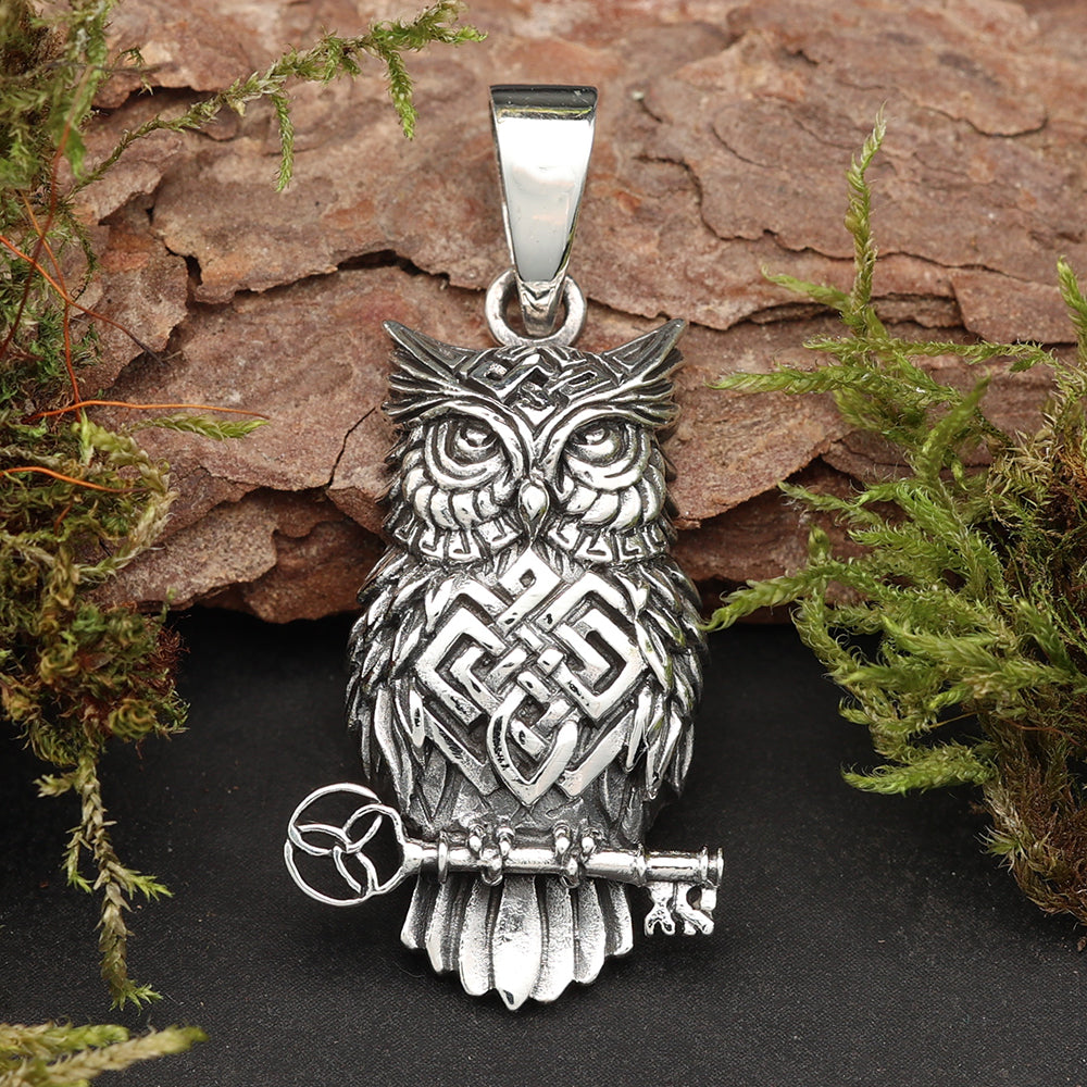 Eule Keltisch Silber Kettenanhänger 925 Sterling Silberschmuck