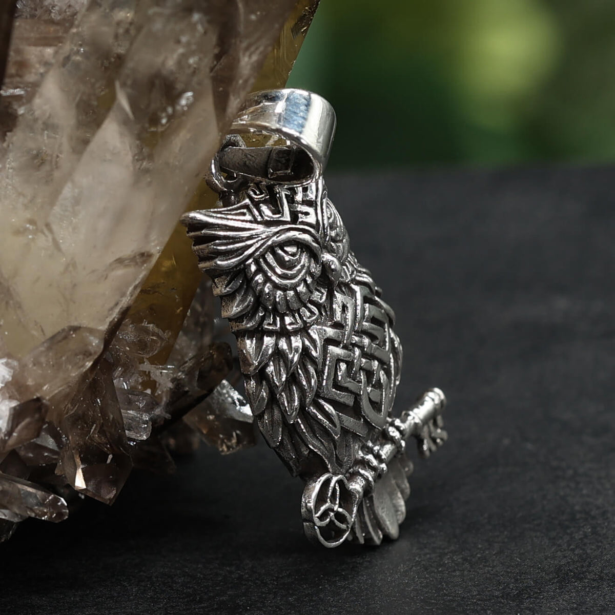 Keltische Eule Silberschmuck feiner Anhänger an Kette Silber