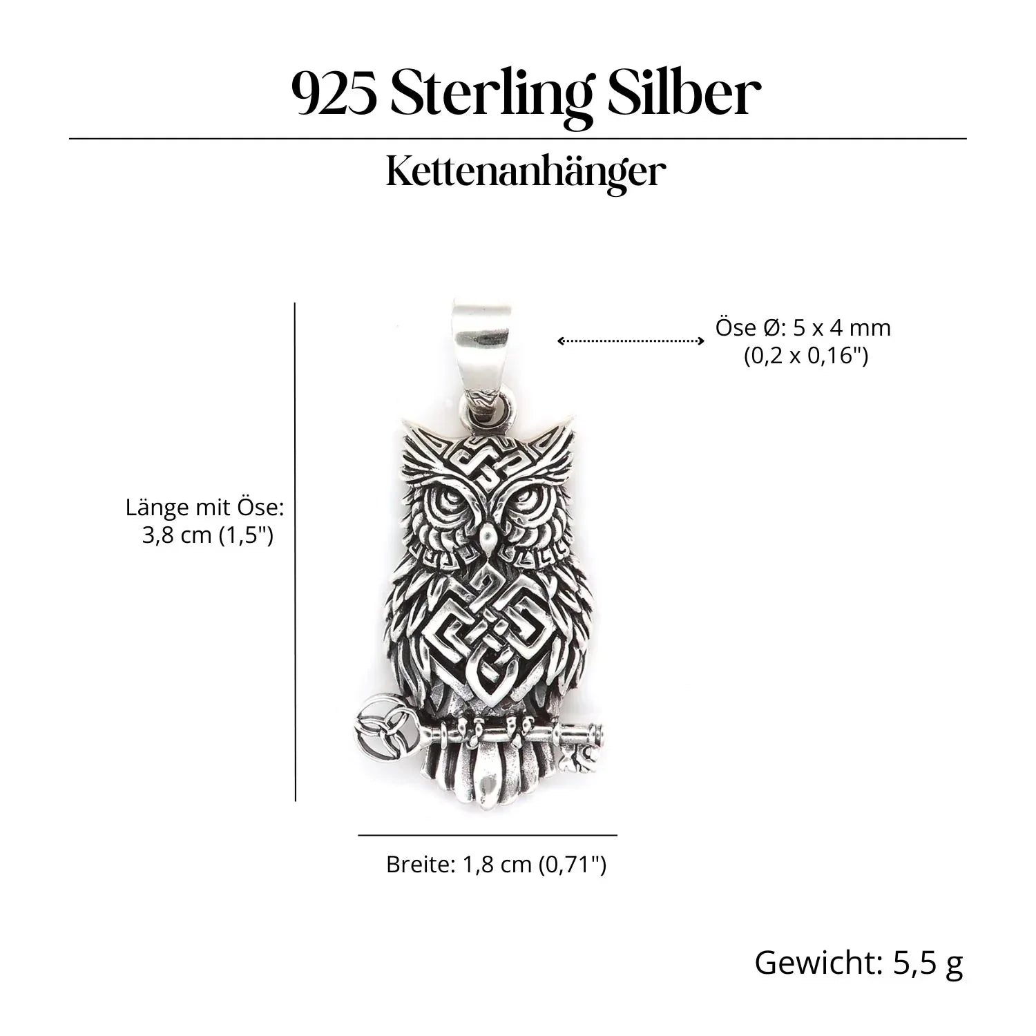 Owl Pendant Silver Owl Celtic Jewelry 925 Silver Chain Pendant