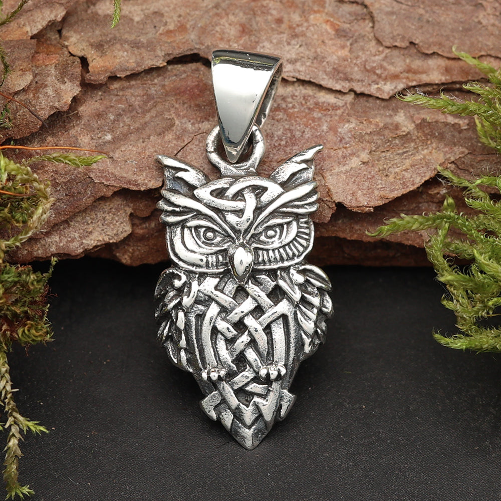 Keltische Eule Silber Kettenanhänger 925 Sterling Silberschmuck