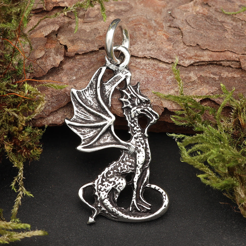 Drache Silber Kettenanhänger 925 Sterling Silberschmuck