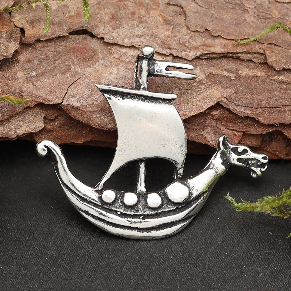 Wikinger Drachen Boot Silber Kettenanhänger 925 Sterling Silberschmuck