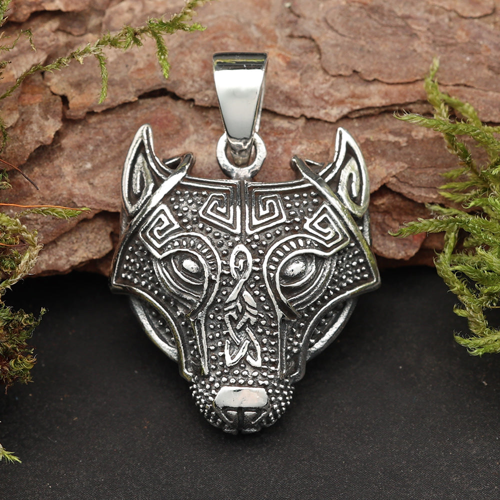Fenris Wolf Silber Kettenanhänger 925 Sterling Silberschmuck