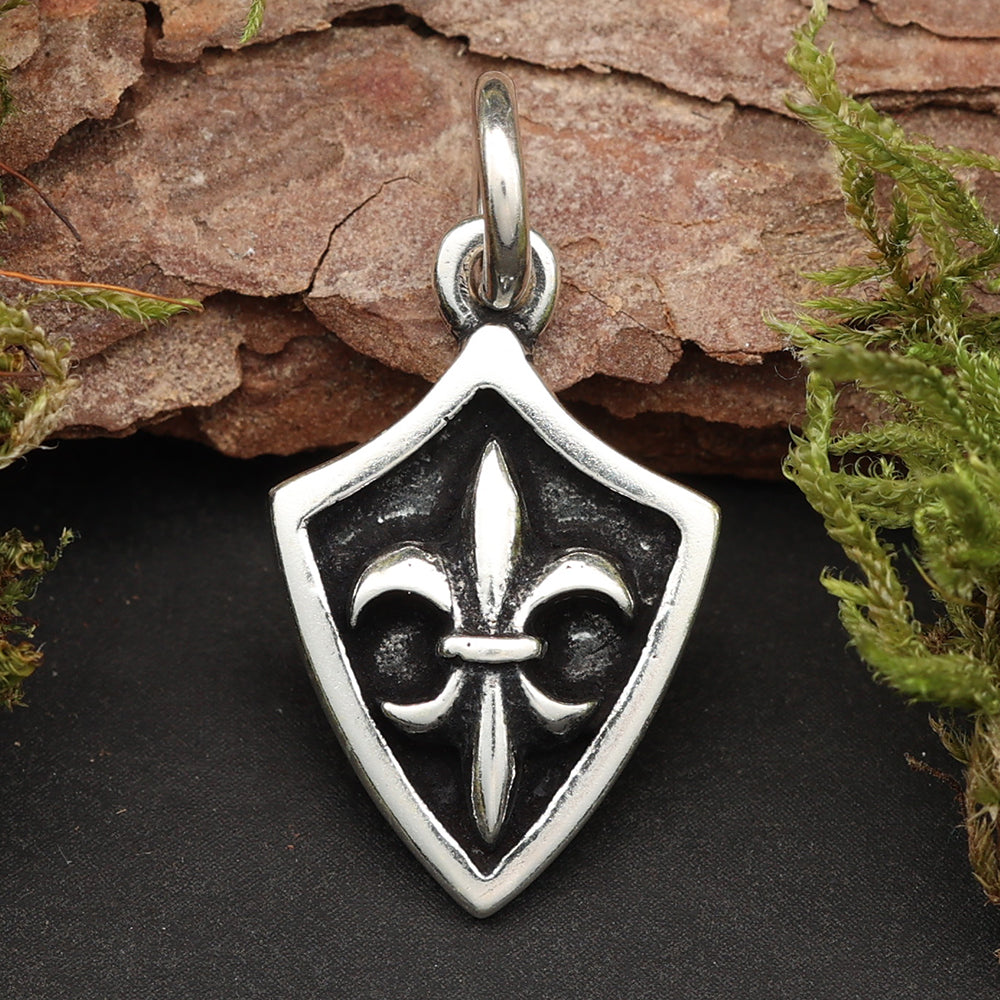 Fleur de Lys Lilie Mittelalter Silber Kettenanhänger 925 Sterling Silberschmuck