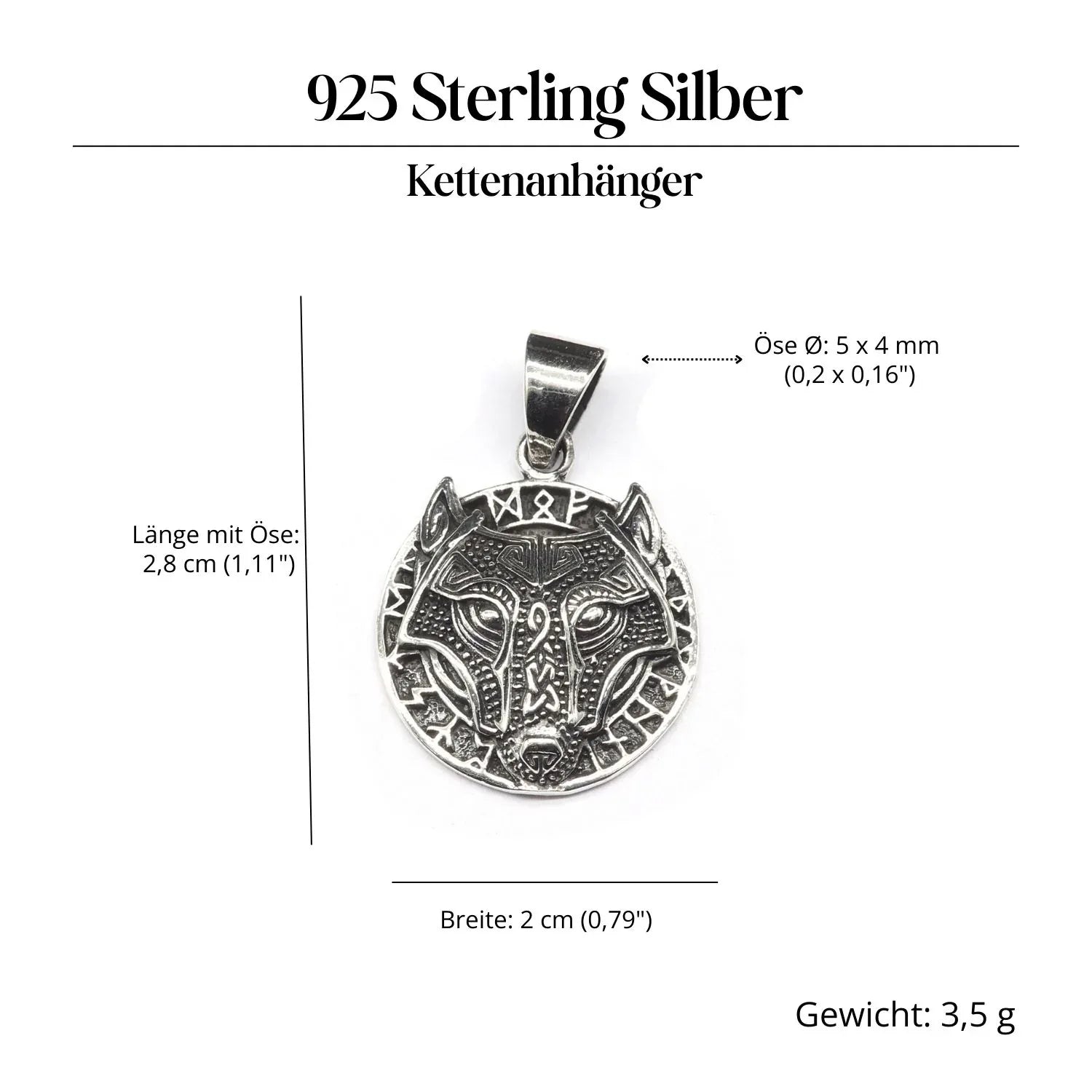 Fenris Wolf Pendant with Runes Jewelry 925 Silver Necklace Pendant