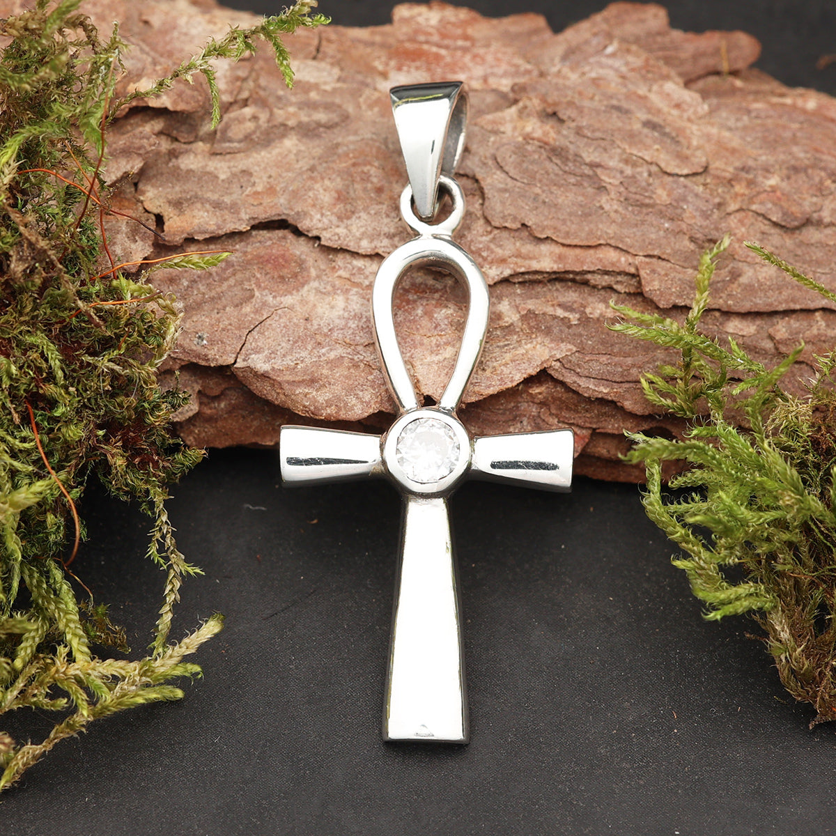 Ankh Zirkonia Silber Anhänger 925 Sterlingsilber massiver Silberschmuck
