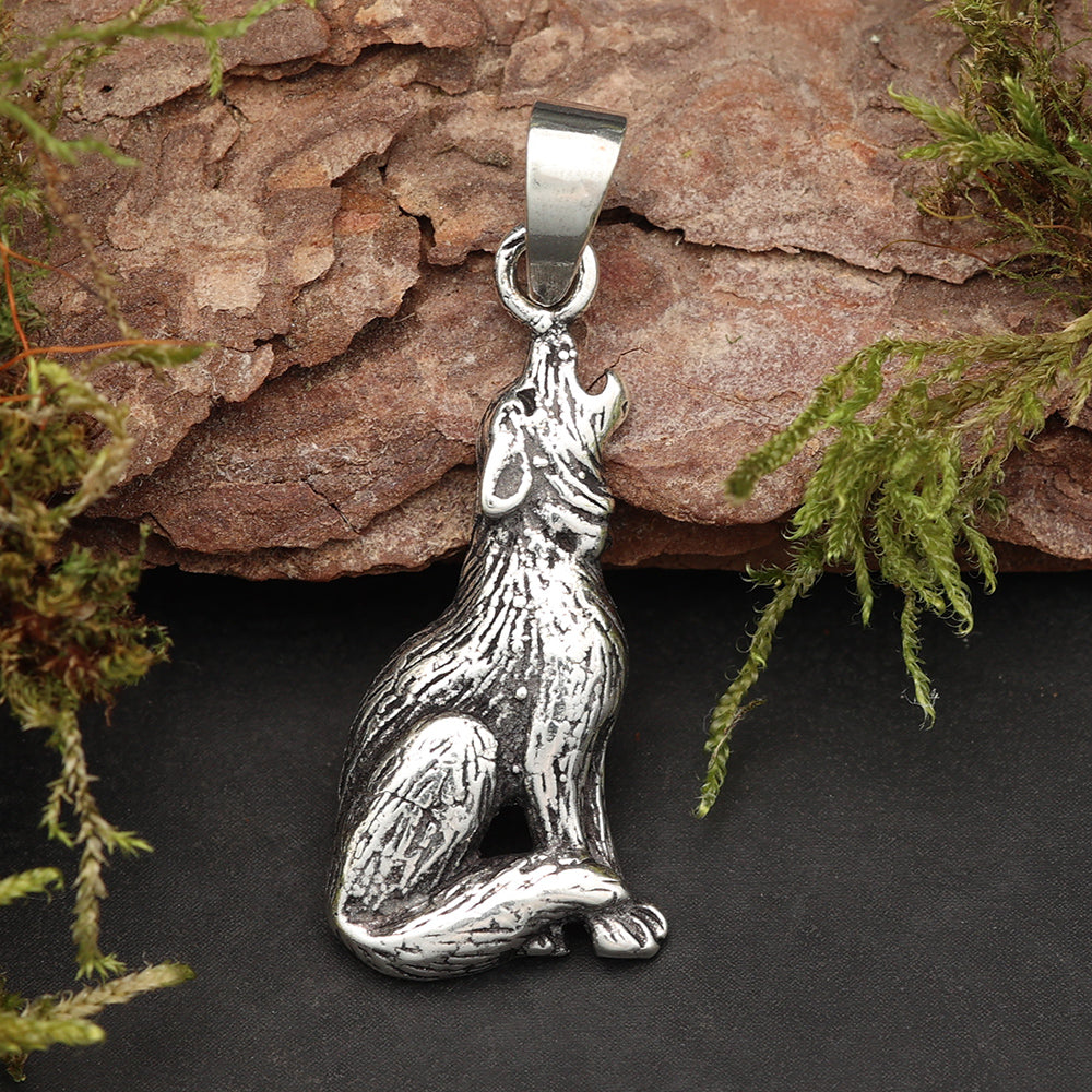 Wolf 925 Silber Kettenanhänger ausgefallener Silberschmuck
