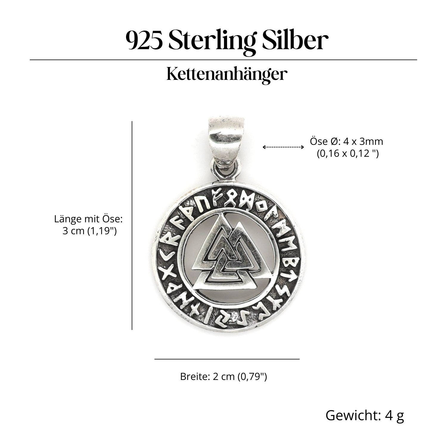 Wotan's Knot Jewelry with Rune Pendant 925 Silver