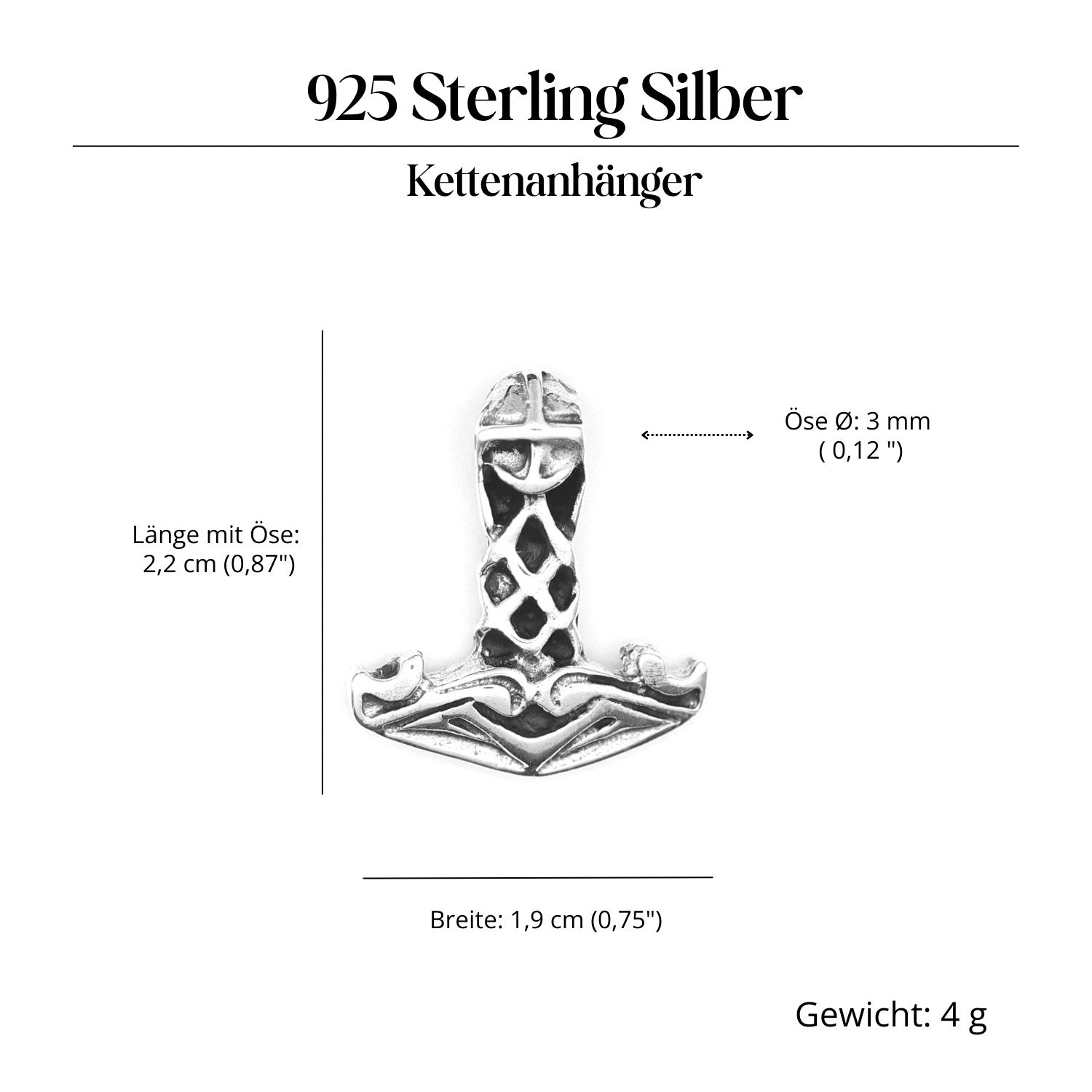 Thor's Hammer Pendant, Solid 925 Silver, Braided Thor's Hammer