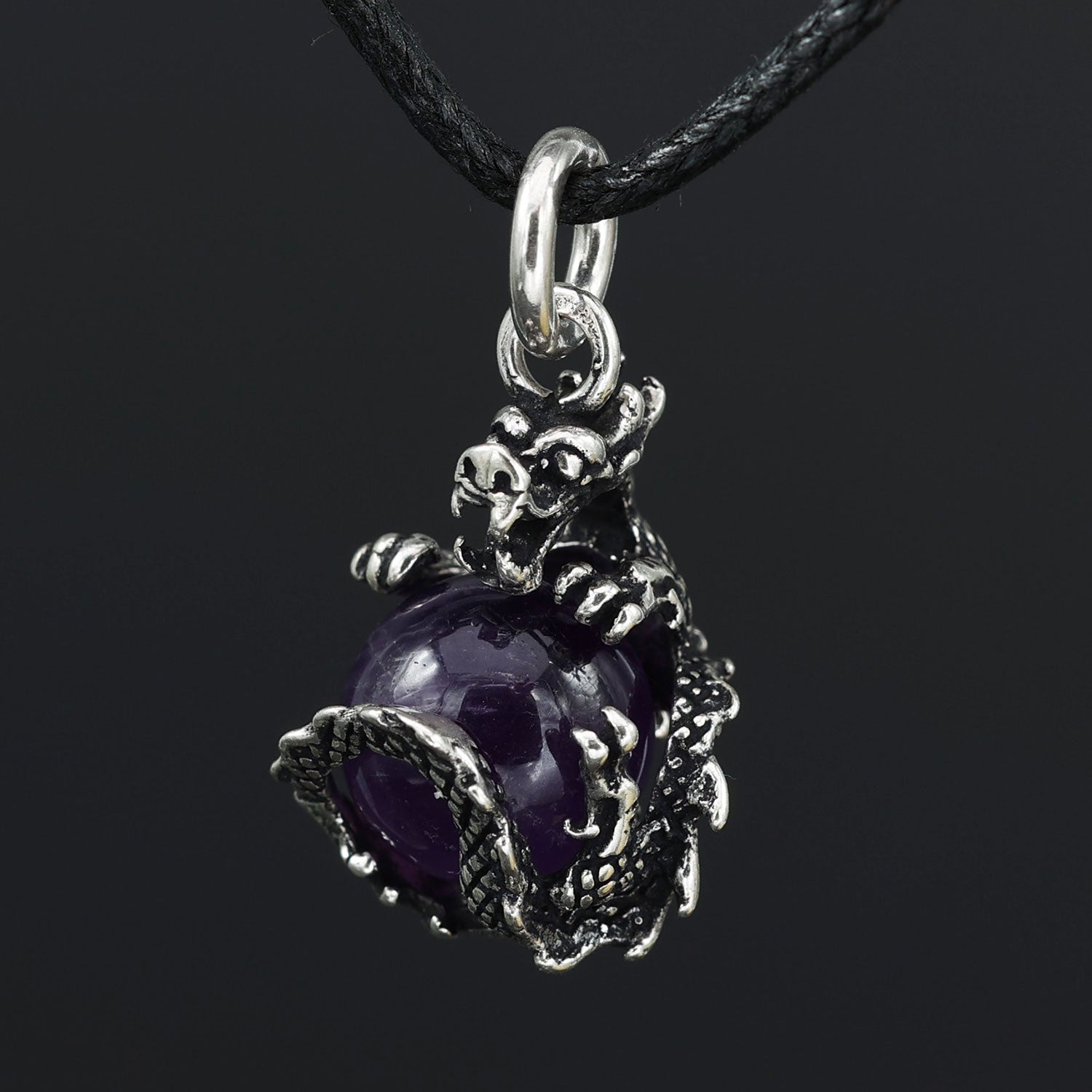 Drachen Anhänger Silber mit Amethyst Ball