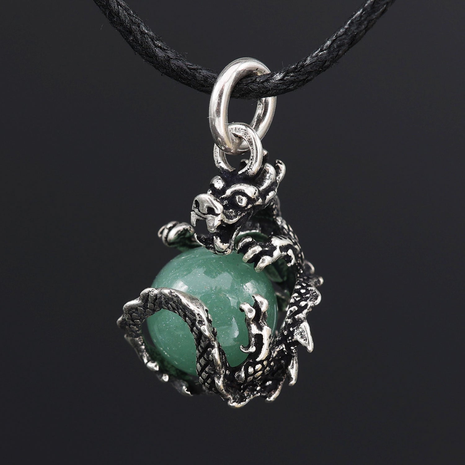 Drachen Anhänger 925 Silber mit Kugel Aventurin