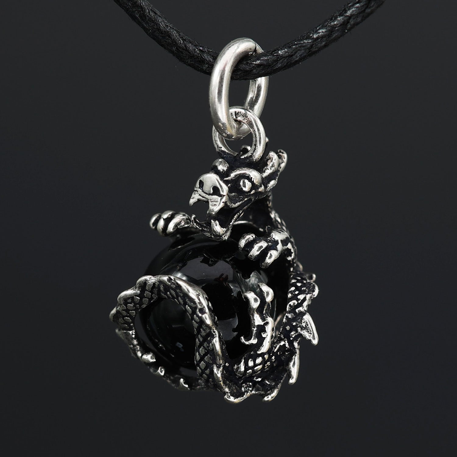 Anhänger Drache 925 Silber mit Kugel schwarzer Onyx